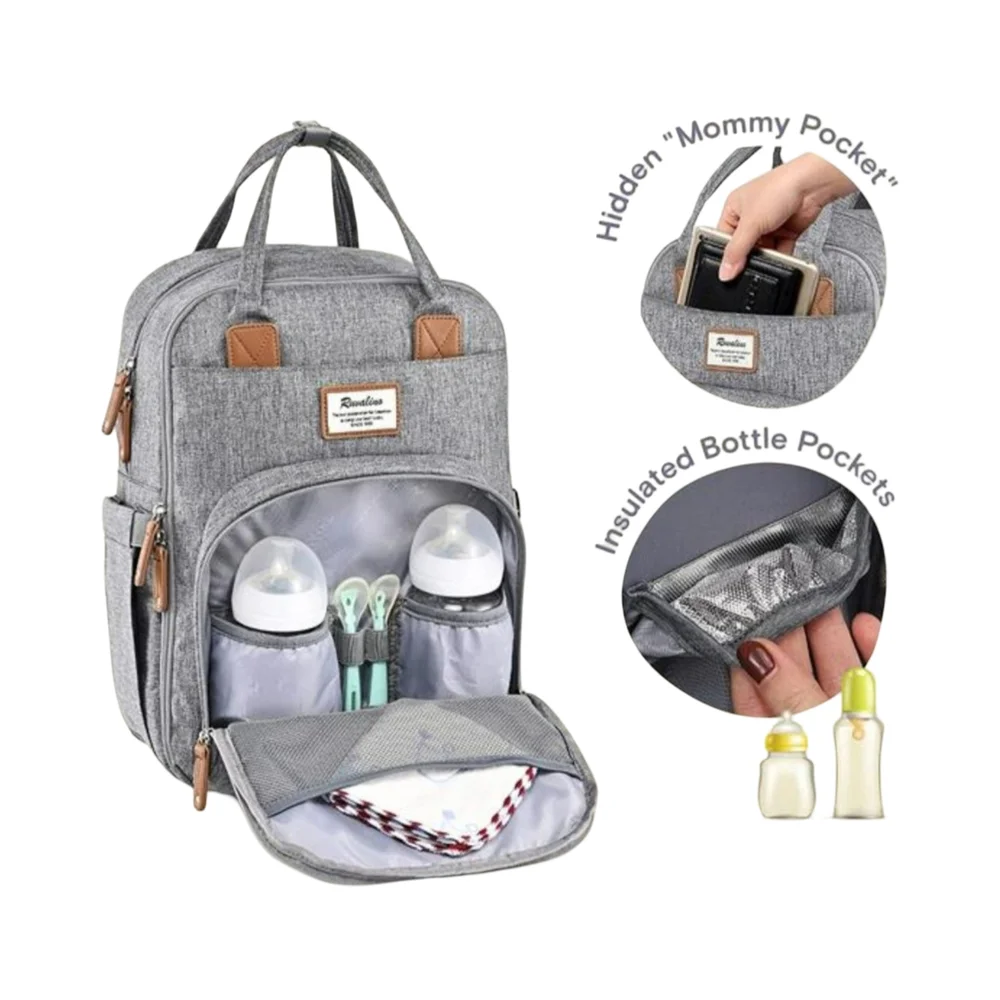 1 New Ruvalino Gray Baby Bag with Multiple Compartments